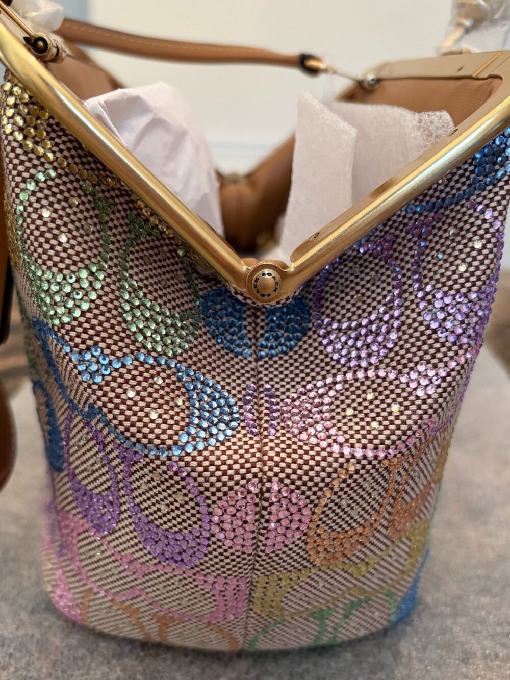 Coach Kisslock Frame Bag 16 In Crystal Signature Jacquard (Rainbow/Candy Multi) - Picture 8 of 16